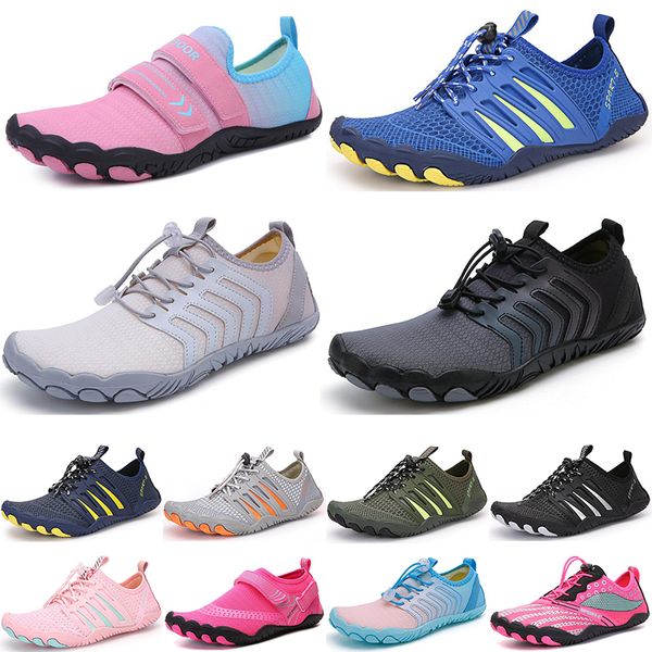 Homens mulheres esportes aqu￡ticos Sapatos de ￡gua de ￡gua branca cinza azul rosa ao ar livre sapatos de praia 028