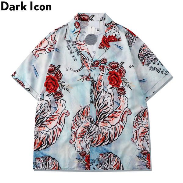 Camisas casuais masculinas Tigre escuro Cartas chinesas Camisa masculina 2022 Summer New Street Fashion Shirts Men Hawaiian Shirt Z0224