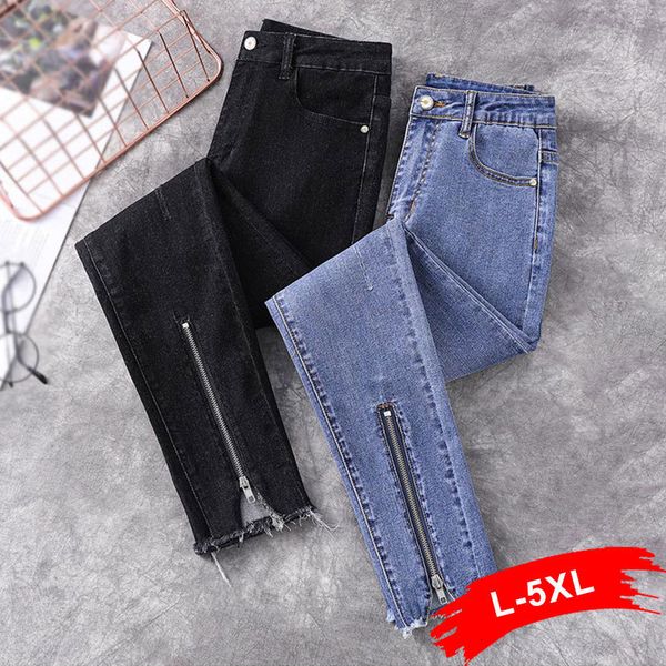 Jeans feminino Fretewear Patchwork Zipper rasgou jeans skinny para mulheres na cintura alta altos lápis angustiados capris calças de jeans azul 230225
