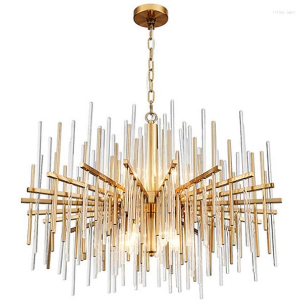 Pendelleuchten Moderne Kristalllampe Kronleuchter für Wohnzimmer Luxus goldene runde Edelstahlkette Kronleuchter Beleuchtung