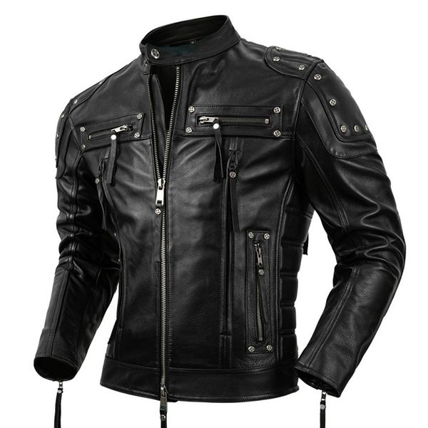 Jackets masculinos Proteção Motocicleta Roupas de couro de couro de couro