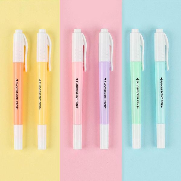 Marcadores de marcadores 6/Conjunto de dupla cabeça de cabeça fluorescente Marcadores de caneta Pastel Desenho para estudantes Supplys de escritório escolar artigos de papelaria fofa