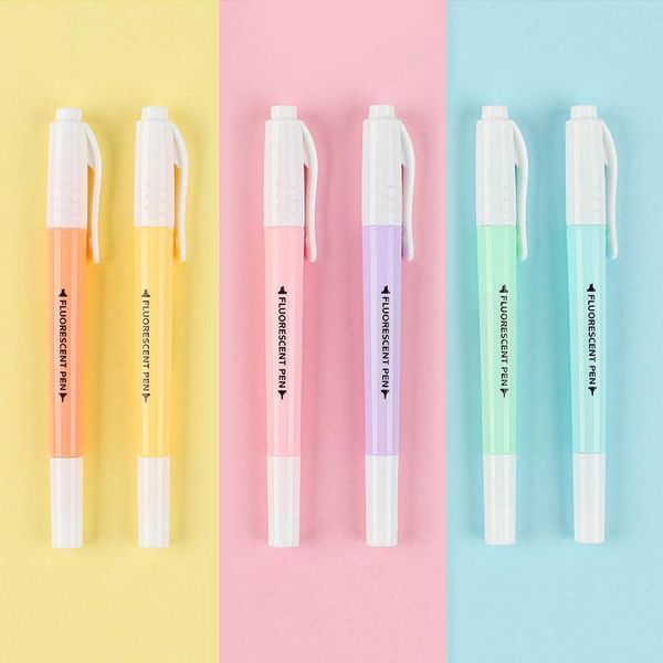 Textmarker 6/Set Doppelkopf Fluoreszierender Textmarker Stift Marker Pastellzeichnung für Schüler Schule Bürobedarf Niedliches Briefpapier