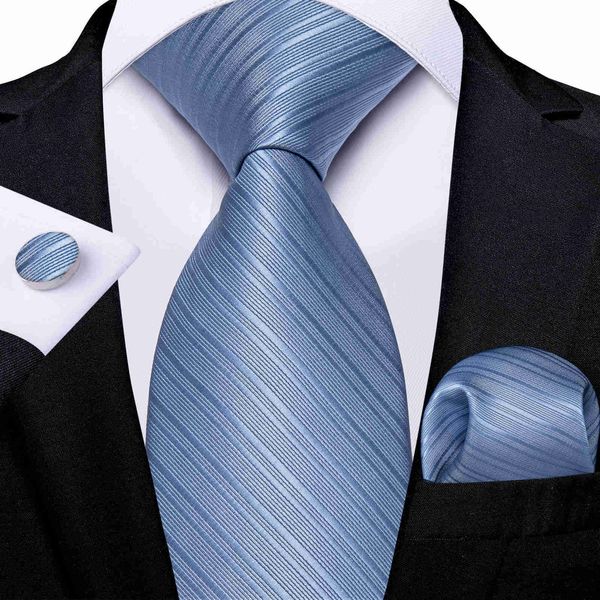 Шея галстуки светло -голубые полосатые мужские галстуки хэкки -запонки устанавливают шелковые галстуки для мужчин свадебная вечеринка.
