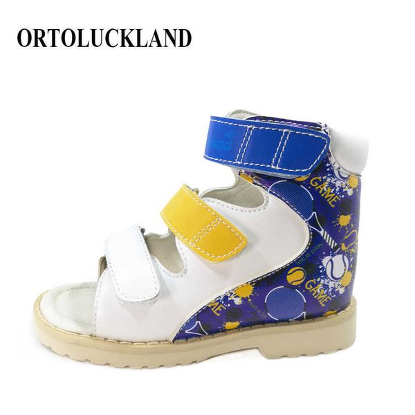 Сандалии Ortoluckland Boys Sandals Дети Печать кожаные ортопедические туфли для детской платформы для малышей Angle Medical Flatfoot обувь Z0225