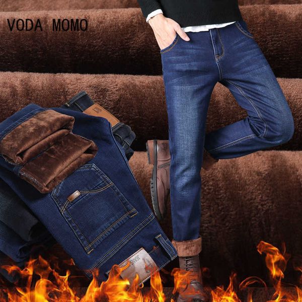 Jeans masculinos inverno grosso e veludo homens jeans skinny lã simples lã quente fit slim fit ghone casual jeapis calças z0225