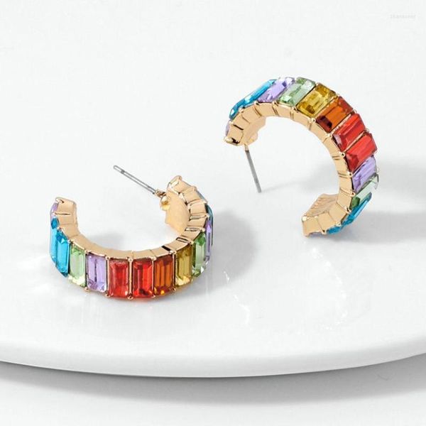 Ohrstecker Luxus Bunte Strass C-Form Für Frauen Mädchen Geometrische Kristall Hoop Hochzeit Schmuck Großhandel