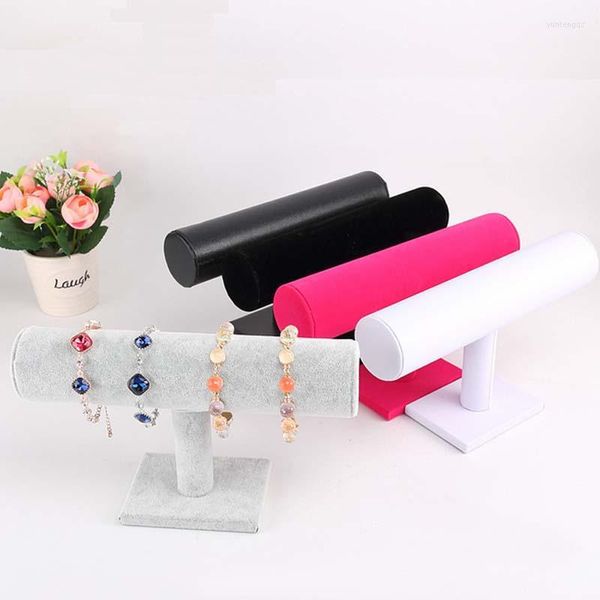 Ювелирные мешочки Top Sale 5 Colors Velvet Bracelets Chail Watch T-Bar Rack Rack Hard Display Holder Organizer