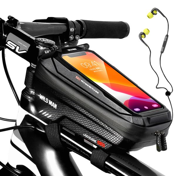 Packtaschen Taschen WILD MAN Fahrradtasche Rahmen vorne Oberrohr Fahrradtasche Wasserdichte 6,6-Zoll-Telefonhülle Touchscreen-Tasche MTB-Pack Fahrradzubehör 230224