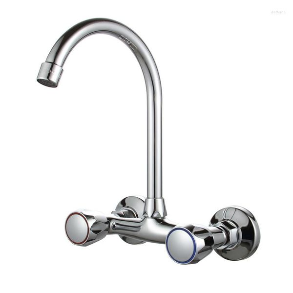 Torneiras de cozinha Brilhão duplo na parede e água fria Faucet Housed Housed Universal Varandry Laundry Brass Mixer Tap J20047