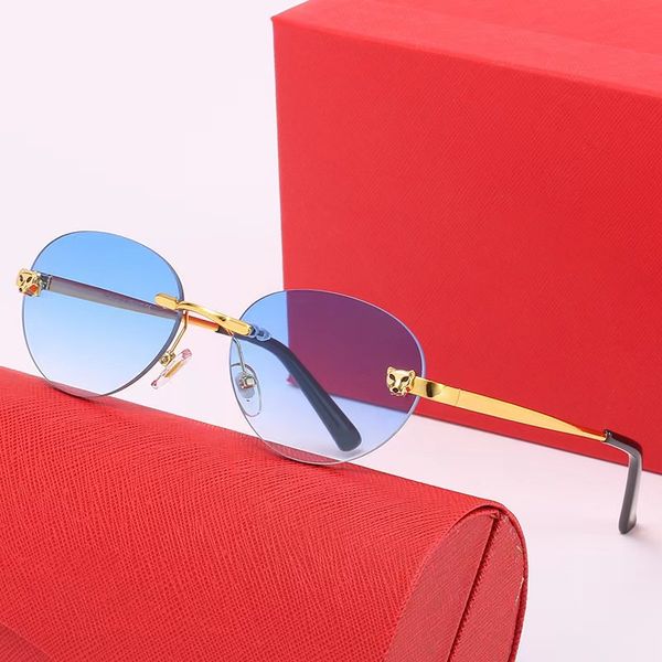 Buffalo Horn Brille Damen Designer Sonnenbrille randlose Sonnenbrille Cat Eye Sunshade Randlose Sonnenbrille Rot Blau Gold Ovale Sonnenbrille für Damen Carti Sonnenbrille