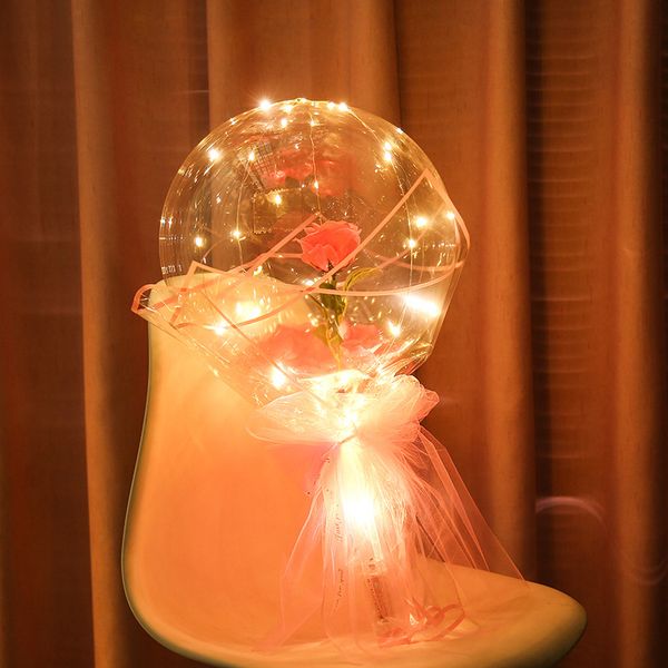 Iluminagem luminosa bal￣o luminoso rosa bouquet transparente bobo bola dia namorado presente anivers￡rio de casamento amigo de presente decora￧￵es de festas