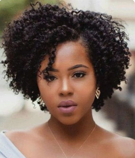 Perucas Sintéticas Lekker Curto Encaracolado Perucas de Cabelo Humano Para Mulheres Negras Pixie Bob Afro Kinky Brasileiro Remy Parte Natural Lado Com Franja Perucas Baratas T220907