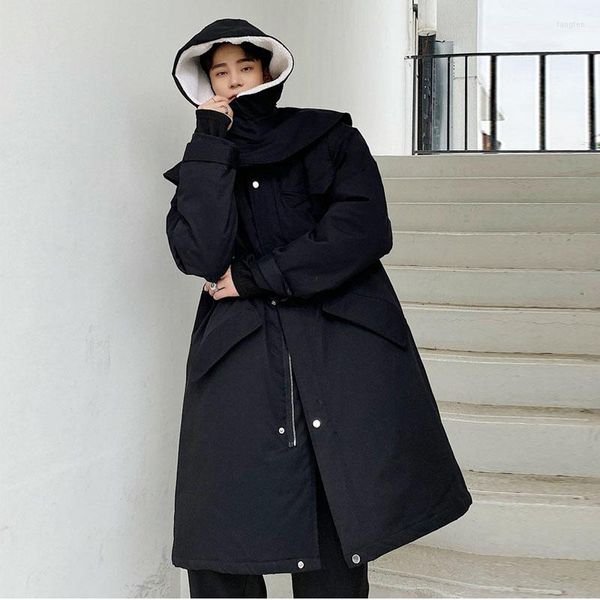 Männer Daunen Männlich Streetwear Vintage Casual Lose Mantel Jacke Oberbekleidung Männer Winter Verdicken Baumwolle Gepolsterte Kapuze Cape Lange Parkas Mantel