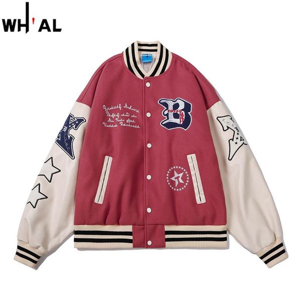 Jackets masculinos Hip Hop Leather Varsity Bomber Jacket Streetwear masculino Letra College College Harajuku Patchwork Casat #2404Men's