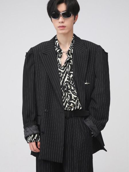 Abiti da uomo Blazer Abbigliamento uomo Koean Streetwear Abito a righe casual per uomo 2023 Autunno Spalline a maniche lunghe semplici allentate BlazersMe