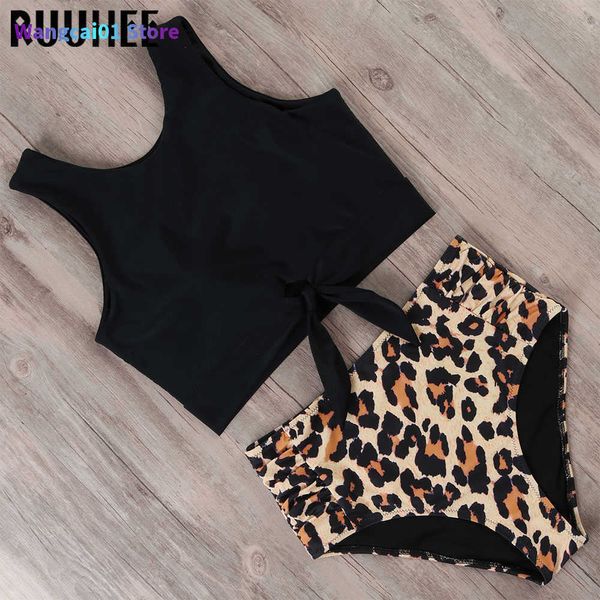 Moda de banho feminina feminina madeireira ruuhee Duas peças Meninas de banho Bikini 2023 OPARD NOTADO HIGH PESCO TOPS TOPS MULHER MULHERM MULHERES RUCHED BIKINI DE CAIS ALTA 0225H23