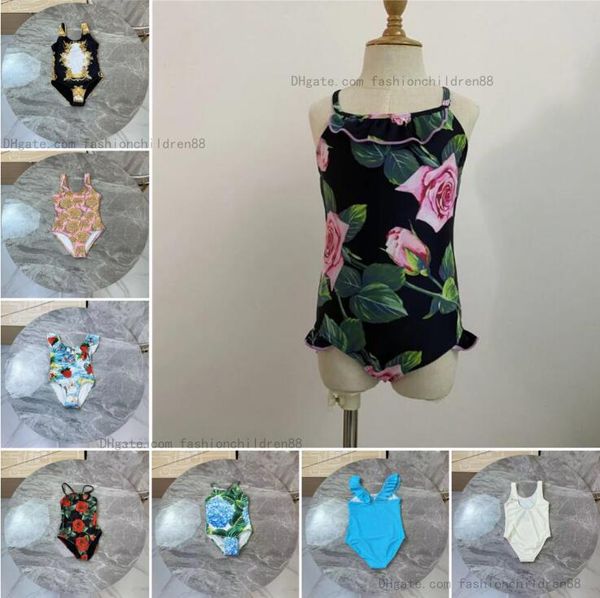 Garotas crianças designers de uma peça Bikinis Conjuntos de cartas de impressão de roupas de banho praia infantil roupas de banho de banho