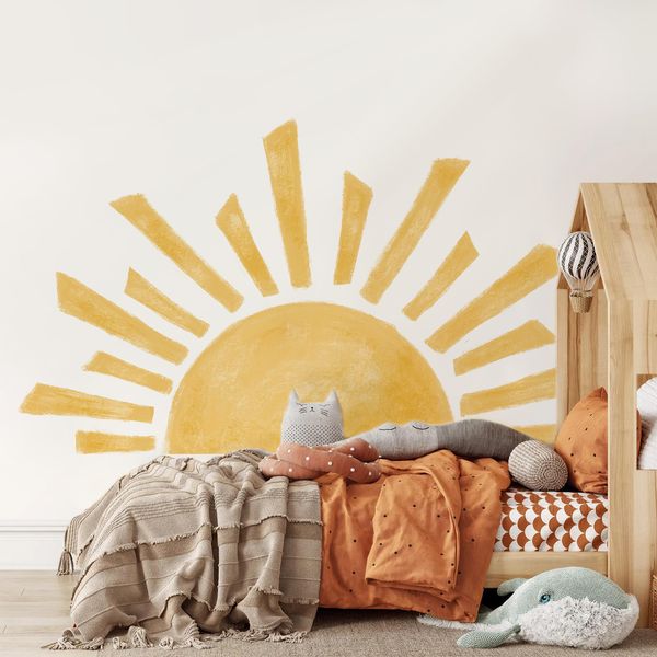 Наклейки на стенах половина солнца бумаги наклейка на солнце виниловая детская детская детская комната самоклеящаяся спальня домашняя декор 230225