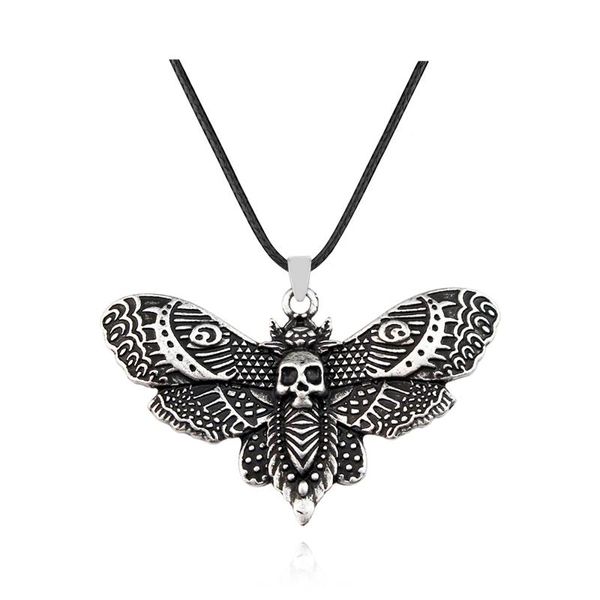 Подвесные ожерелья панк -бабочка черепа античность Мини -колье насекомо