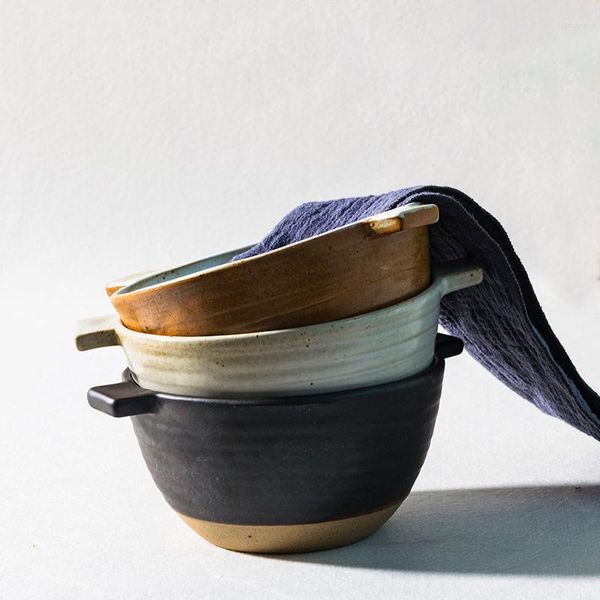 Миски Японская керамика глубокая миска для пасты ретро соломенная шляпа блюда блюдка с двойным ухоем лапши салат рамэн обеденный посуда