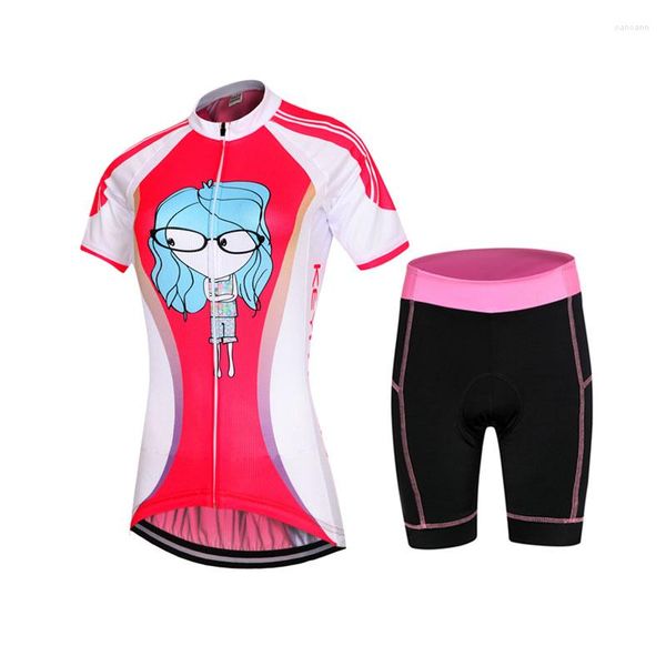 Racing Jacken Gläser Mädchen Muster Sommer Radfahren Frauen MTB Kurzarm Jersey Fahrrad Sets Gesteppte Tragen Uniform Shirts