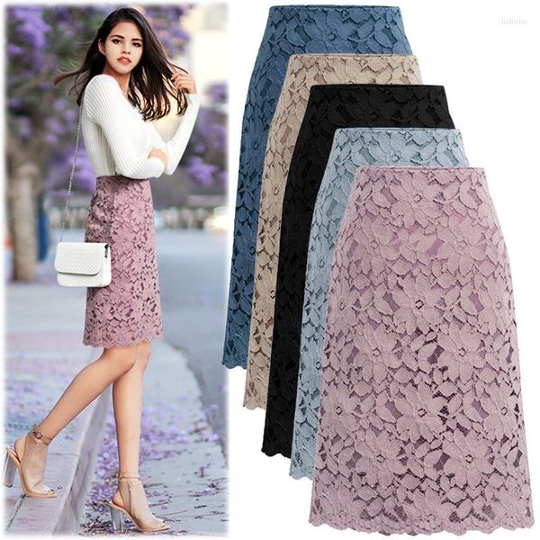 SKIRTS S-6XL Lace feminino Faldas Mujer Moda Salia Lápis Slim Mulheres Midi Jupe Femme Spodnica Crayon