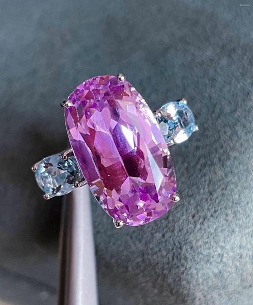 Кластерные кольца LR714 Kunzite Ring Fine Jewelry Solid 18k Gold Nature Clean 13,88CT Gemstone Diamond Женщины для женщин