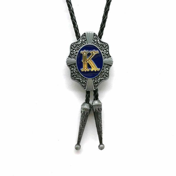 Pescoço amarra o pescoço de cowboy ocidental bolo tie as iniciais retrô de personalidade masculina maiza de zinco liga de couro corda de colarinho de couro