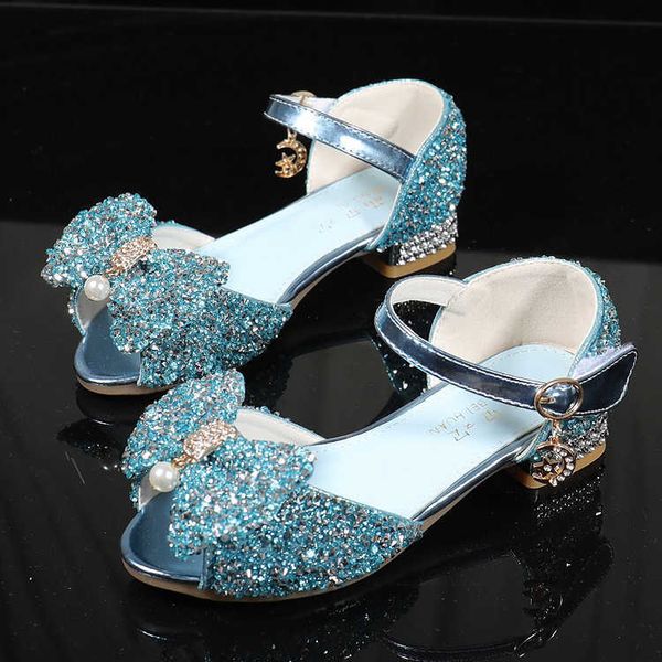 Sandalen Mädchen Glitzer Sandalen Kinder High Heels Schuhe Kinder Leistung Kristall Sandalen Baby Mädchen Laufsteg Prinzessin Kinder Schuhe Z0225