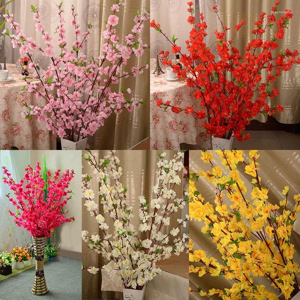 Fiori decorativi 160 pezzi ciliegio artificiale primavera prugna fiore di pesco ramo albero di fiori di seta per la decorazione della festa nuziale bianco rosso giallo
