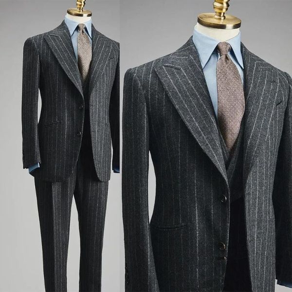 Herrenanzüge, Blazer, dunkelgrau, 3-teilig, Nadelstreifen-Blazer, Weste, Hosen, maßgeschneidert, einreihig, modisch, formell, für Business, Bräutigam, Freizeitanzug