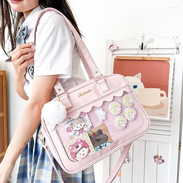 Bolsos de noche HAEX Kawaii para mujer Ita Bag 2023 Trend Solid PU estilo japonés Harajuku estudiantes Crossbody moda transparente DIY Satchels