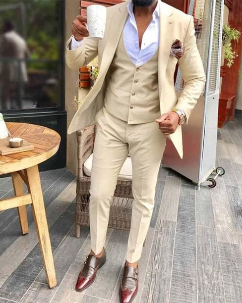 Erkekler Suits Blazers varış özel yapılmış ince fit bej blazer erkekler için düğün çentikli yaka damat giymek adam smokin 3pcs ceket yelek pantolonme