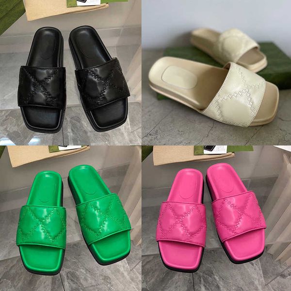 2023 Mens Women Platform Slides Designer Quilting Sandals Real Leathers Luxury Flat Slippers Rubber Thick Bottom Flip Flops Beach Summer Shoes With Box NO435