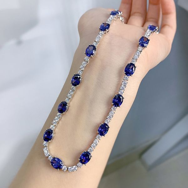 Sapphire Elmas Kolye% 100 Gerçek 925 STERLING Gümüş Nişan Düğün Çikolmanı Kadınlar için Gelin Takı