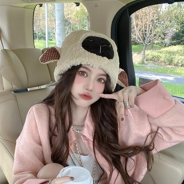 Beanies Beanie/Kafatası Kapakları Kadınlar Kış Şapkaları Tatlı ve Sevimli Kuzu Saç Kulakları Koruma Kore Moda Sıcak Külot Kızlar için Soğuk/SKU