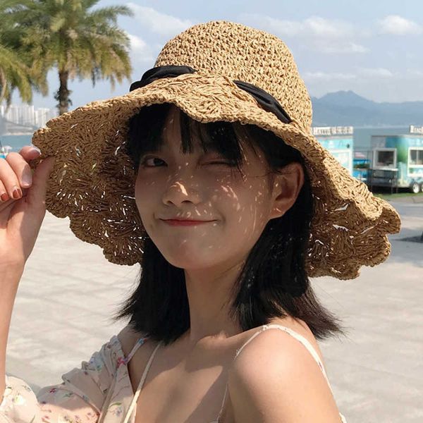HBP handgefertigte Hüte breit häkeln weibliche Sommer Sonnenschutzstrand Koreanische Version Wild gewebt