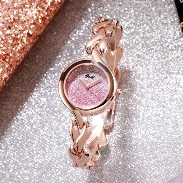 Avanadores de pulso gedi luxury jewel watch women bracelete moda rosa ouro ladries wristwatch gradiente quartzo para zegarki damskie