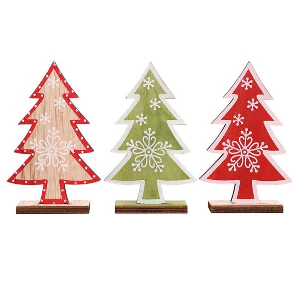 Decorazioni natalizie 3pcs Ornamento per albero di stampa in legno Accessorio modello decorativo desktop creativo con supporto per vivere
