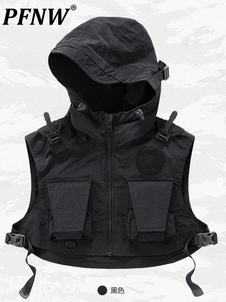 Men S Vests PFNW Функциональный сафари в стиле работы многофункциональная таблица с капюшоном Short Half Tactical Fashion 12A6009 230225