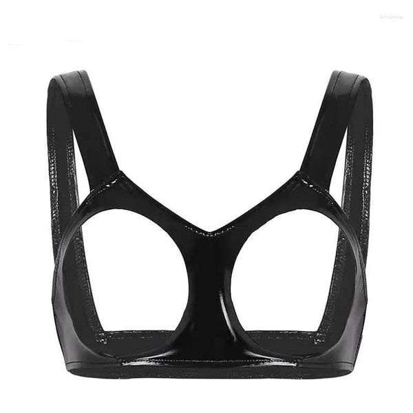 BHs Sets Sexy Frauen Glänzendes Leder Cupless BH Körpergeschirr Caged Offene Brust Tank Bralette Crop Top Kein Eigenartiger Geruch S-3XL