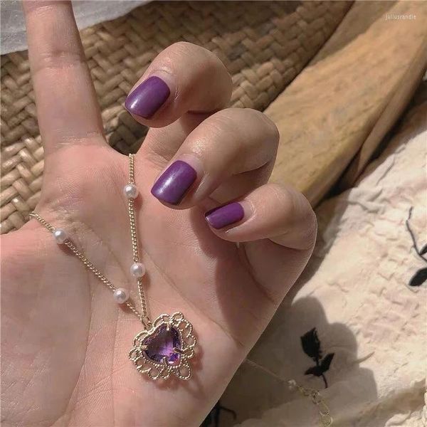 Подвесные ожерелья Kpop Fairy Transparent Purple Love Heart Crystal Clavicle Chain Gearl Chocker Ожерелье для женщин Эстетические украшения для женщин