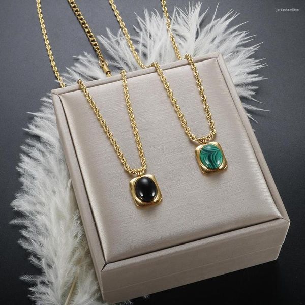 Collane a ciondolo zmfashion in acciaio inossidabile geometrico eleganza eleganza malachite cristalli rotondi pendenti clavicole catene per donne gioielli