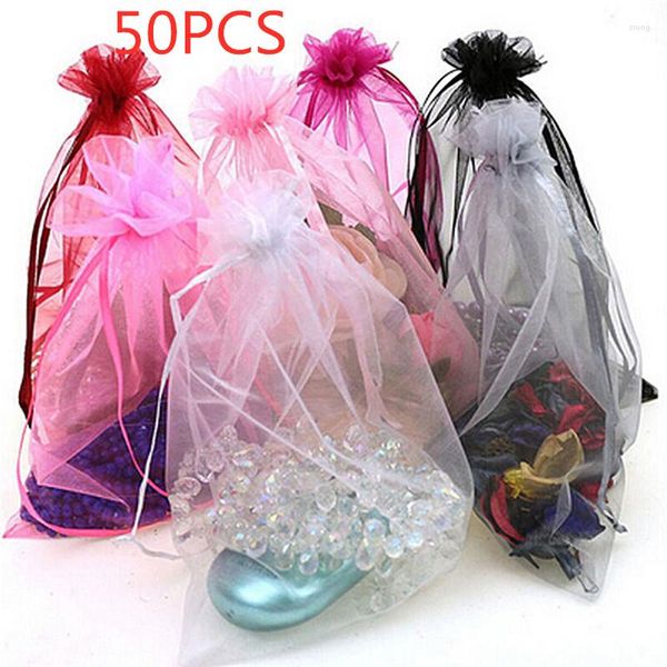 Sacos de compras 50pc Organza Jewelry Candy Bag Favors Mesh Presente bolsas de presente