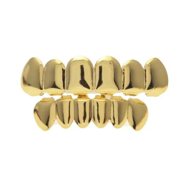 Dentes de ouro de ouro real Grillz Glaze Gold Grillz Dentes Hip Hop Bling Jóias Men jóias de piercing