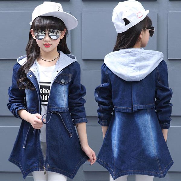 Giacche Grandi ragazze Abbigliamento in denim Cappotti per bambini Cappotti con cappuccio per bambini 2023 Bambino Primavera Capispalla Autunno Lungo T-shirt casual