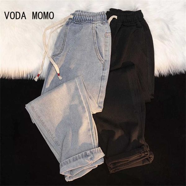 Jeans masculinos Baggy Men Jeans Brand calças jovens meninos casuais calças de cintura boca perna larga Long Retro Streetwear Hip Hop DropShipp Z0225