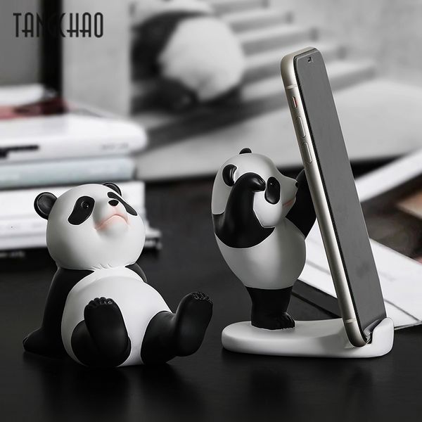 Dekorative Objekte Figuren Panda für den Innenbereich Universal Handy Ständer Halter Moderne Harz Skulptur Statue Home Office Schreibtisch Dekor 230224