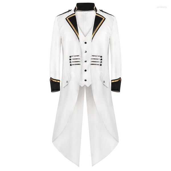 Abiti da uomo Uomo Bianco Medievale Steampunk Frac Uomo Rinascimentale Pirata Vampiro Giacca Gotico Vittoriano Redingote Costume di Halloween Homme